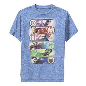 Boys 8-20 Marvel Avengers Endgame Hero Symbol Colorful Group Shot Poster Performance Graphic Tee
