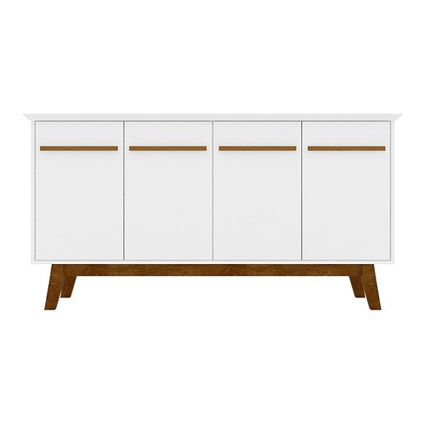 62.99&#34; Yonkers Sideboard White - Manhattan Comfort: Mid-Century Buffet, Storage Console with 4 Doors &#38; Fixed Shelves
