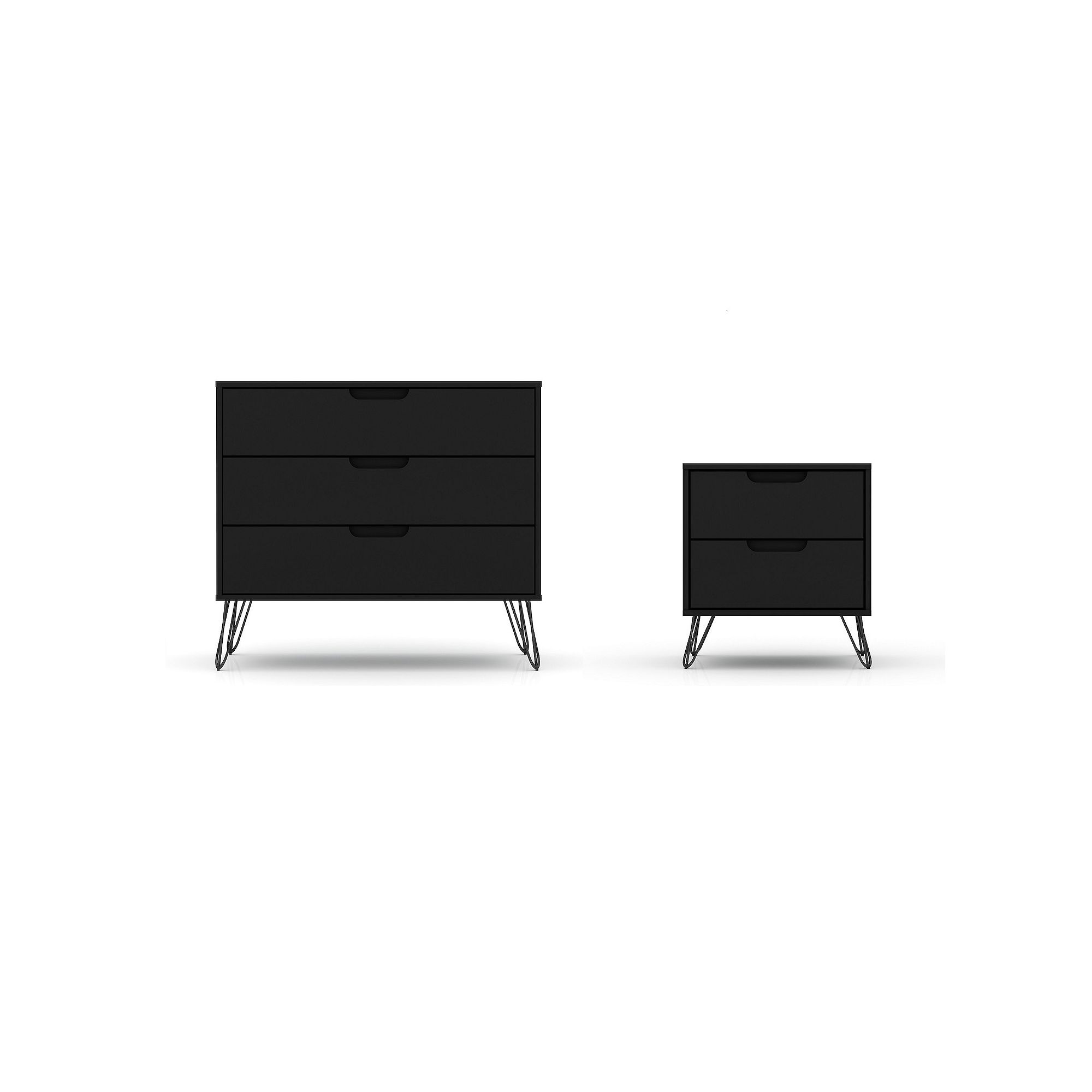 MANHATTAN COMFORT Rockefeller Dresser & Nightstand 2-piece Set, Black