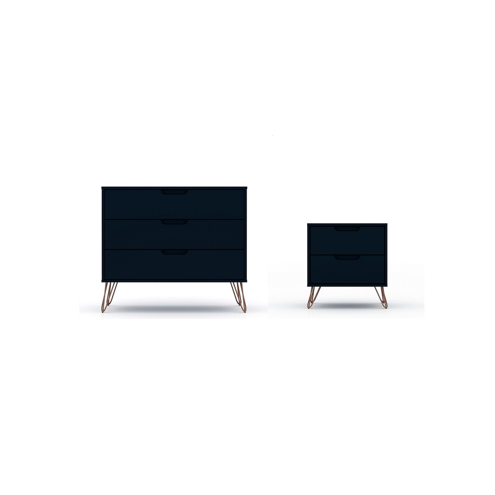 MANHATTAN COMFORT Rockefeller Dresser & Nightstand 2-piece Set, Black Blue