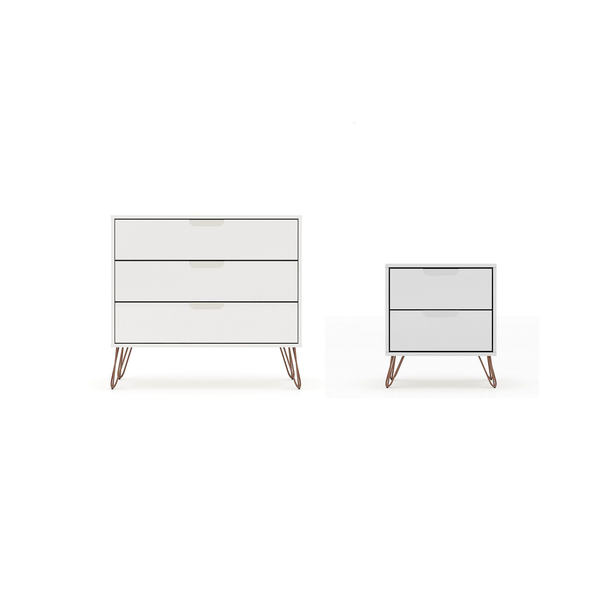 MANHATTAN COMFORT Rockefeller Dresser & Nightstand 2-piece Set, White
