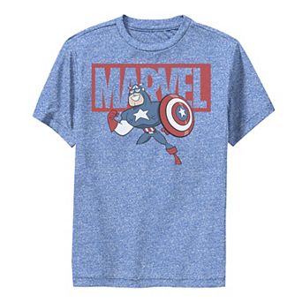 Boys 8-20 Marvel Captain America Chibi Action Pose Logo Outline Performance Graphic Tee