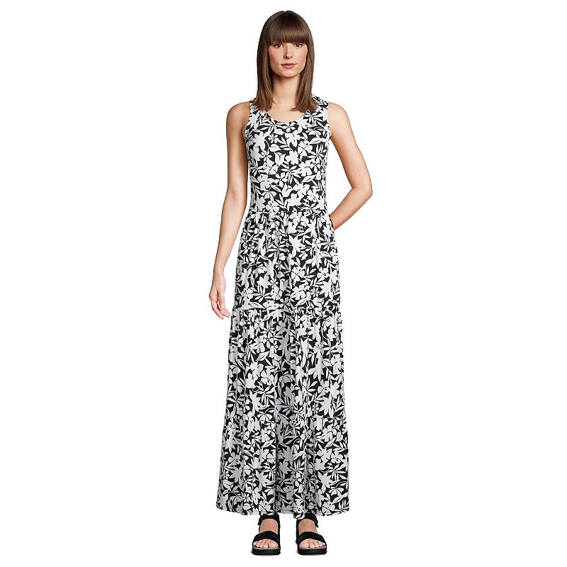 Womens Lands End Tiered Sleeveless Maxi Dress, Size: Medium, Oxford