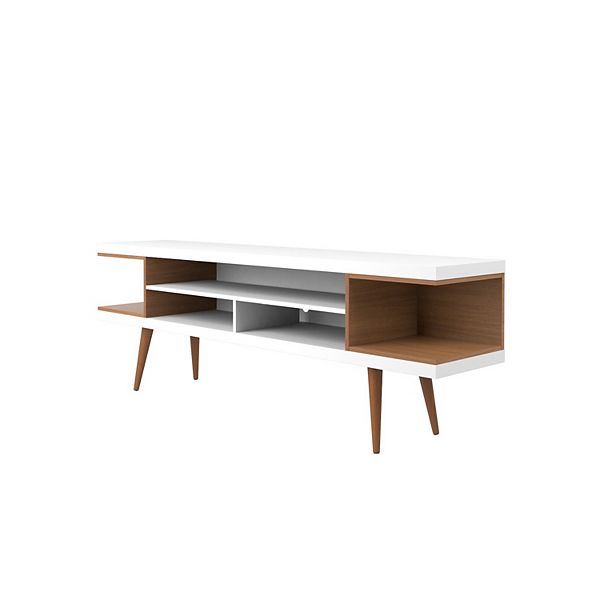 70.47" Utopia TV Stand for TVs up to 65" White Gloss/Maple Cream - Manhattan Comfort: Modern Console with Storage