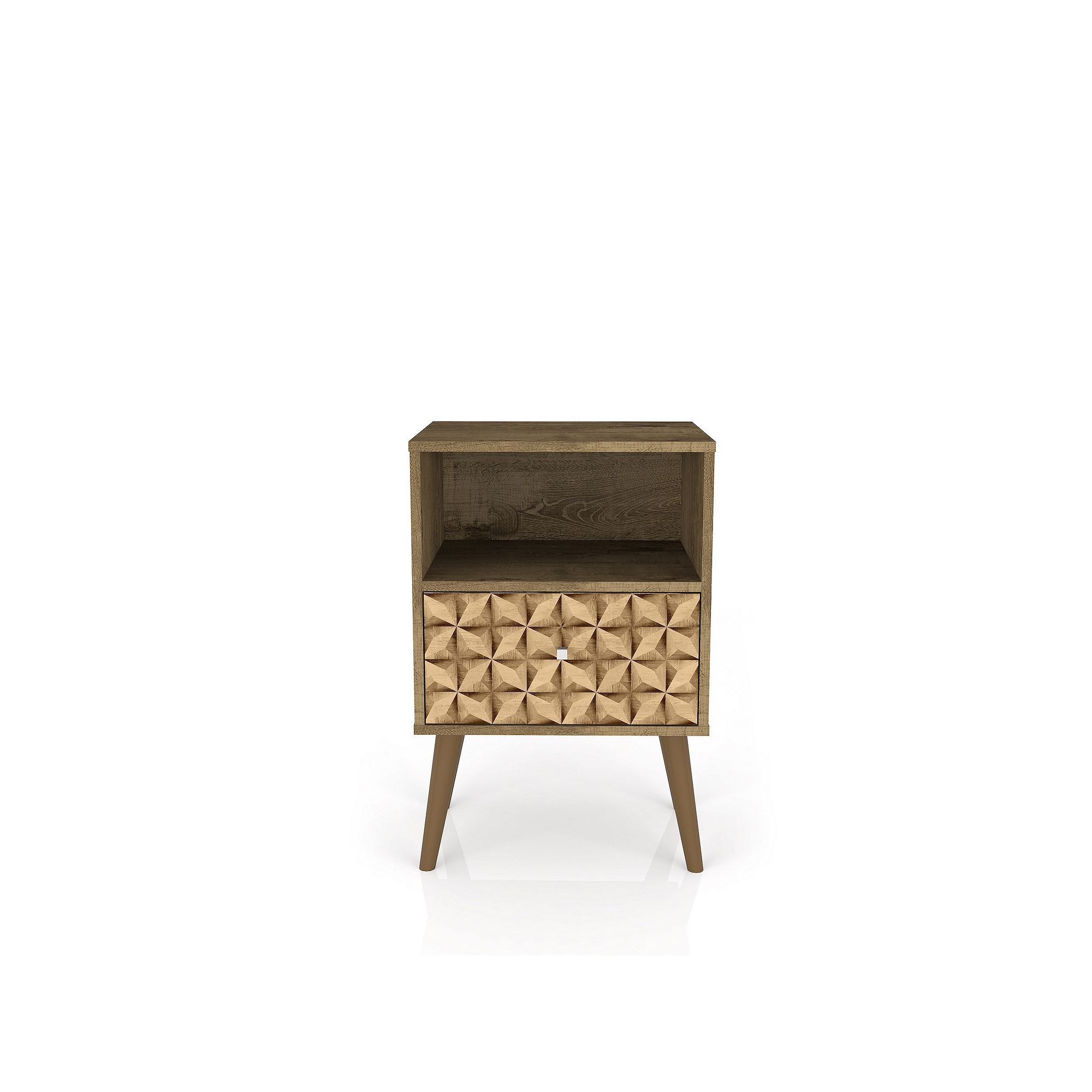 MANHATTAN COMFORT Liberty Mid-Century Modern Nightstand Table, Rustic And 3