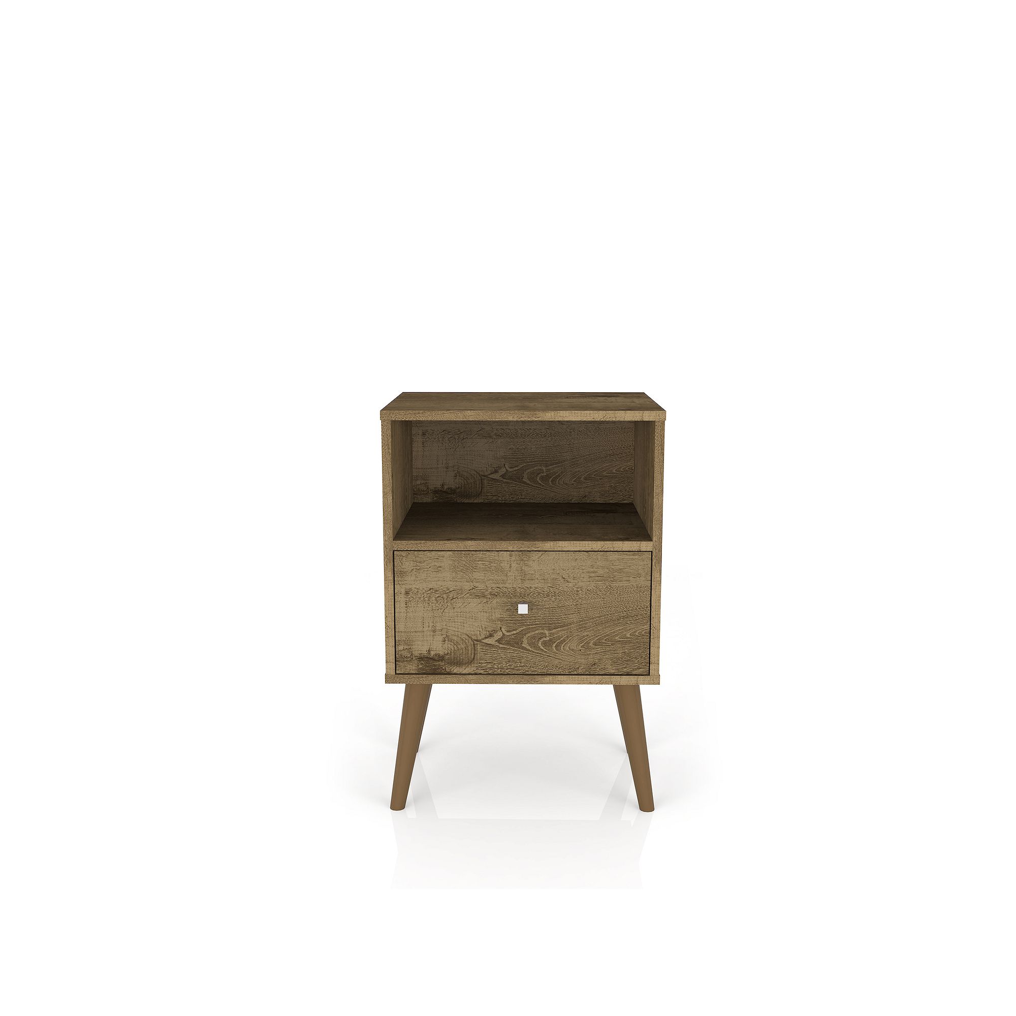 MANHATTAN COMFORT Liberty Mid-Century Modern Nightstand Table, Rustic Brown