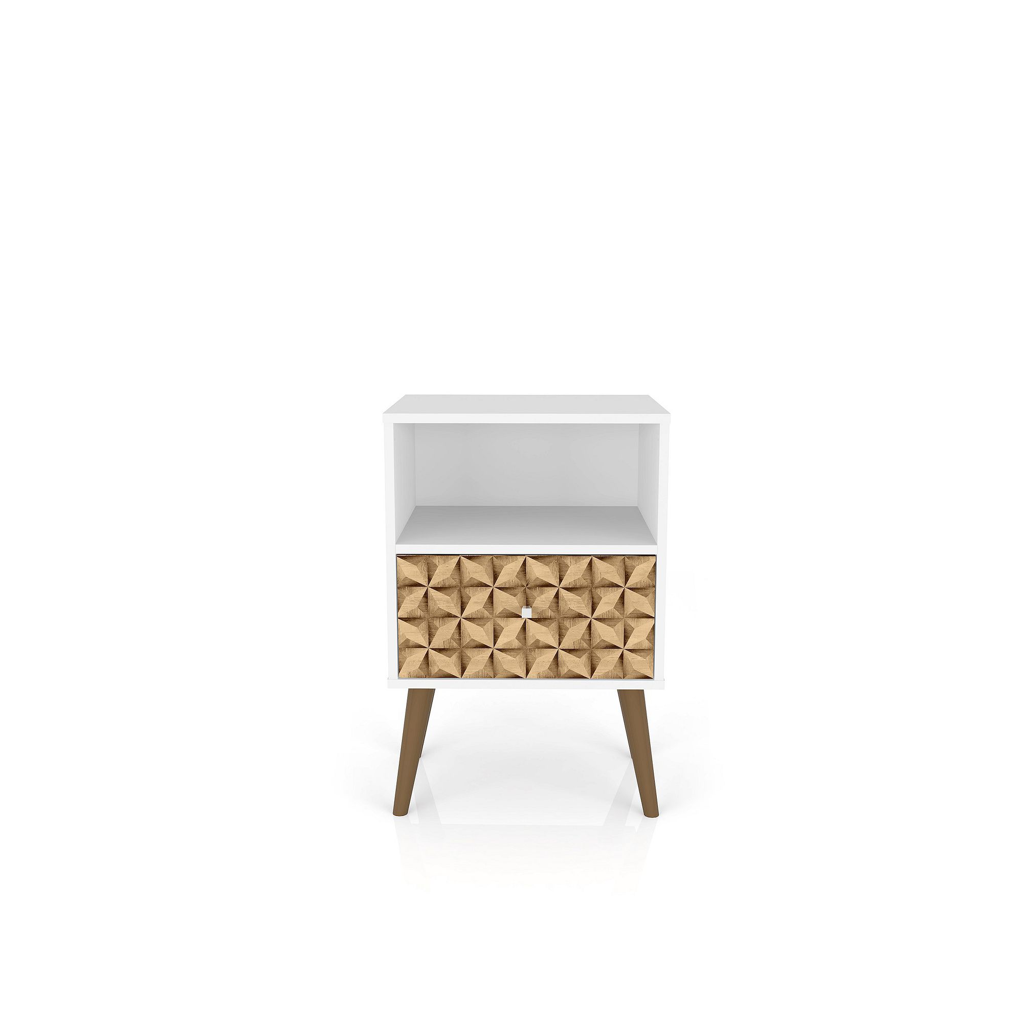 MANHATTAN COMFORT Liberty Mid-Century Modern Nightstand Table, White And 3d