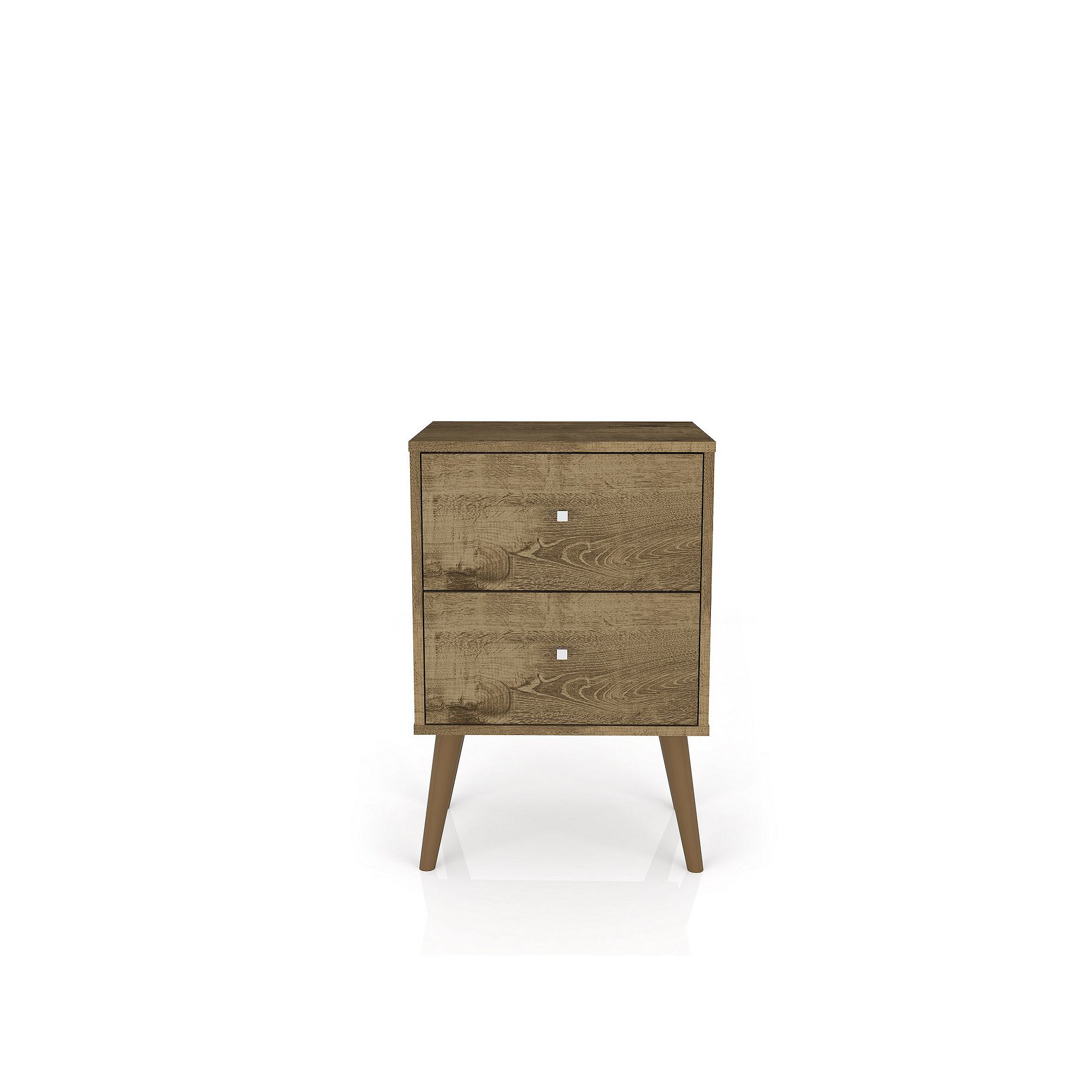 MANHATTAN COMFORT Liberty Mid-Century Modern 2-Drawer Nightstand Table, Rus