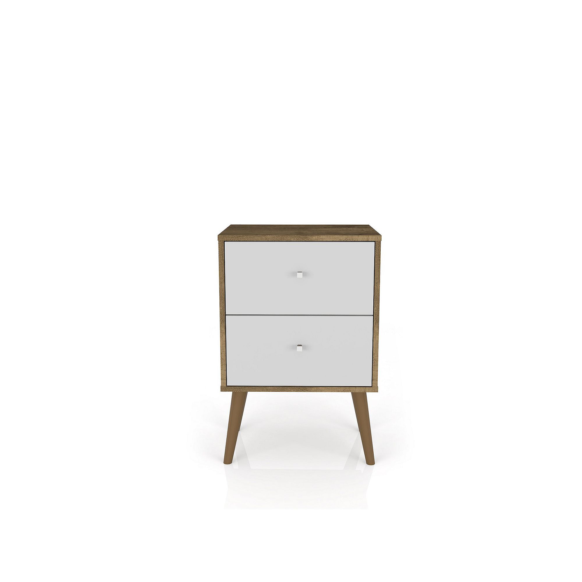 MANHATTAN COMFORT Liberty Mid-Century Modern 2-Drawer Nightstand Table, Rus