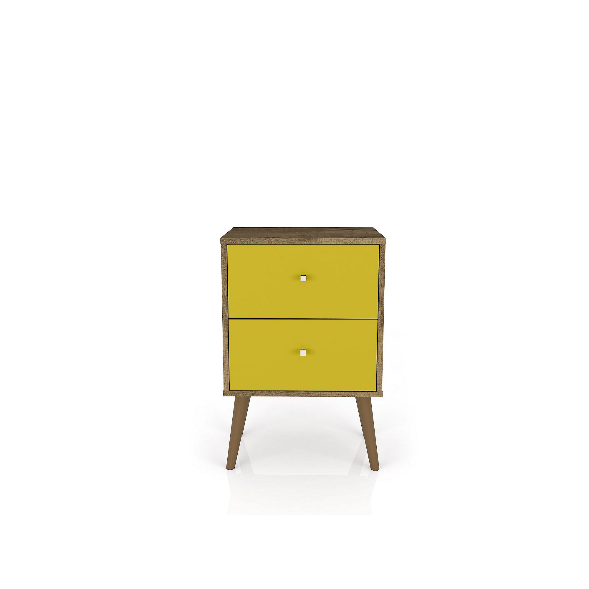 MANHATTAN COMFORT Liberty Mid-Century Modern 2-Drawer Nightstand Table, Rus