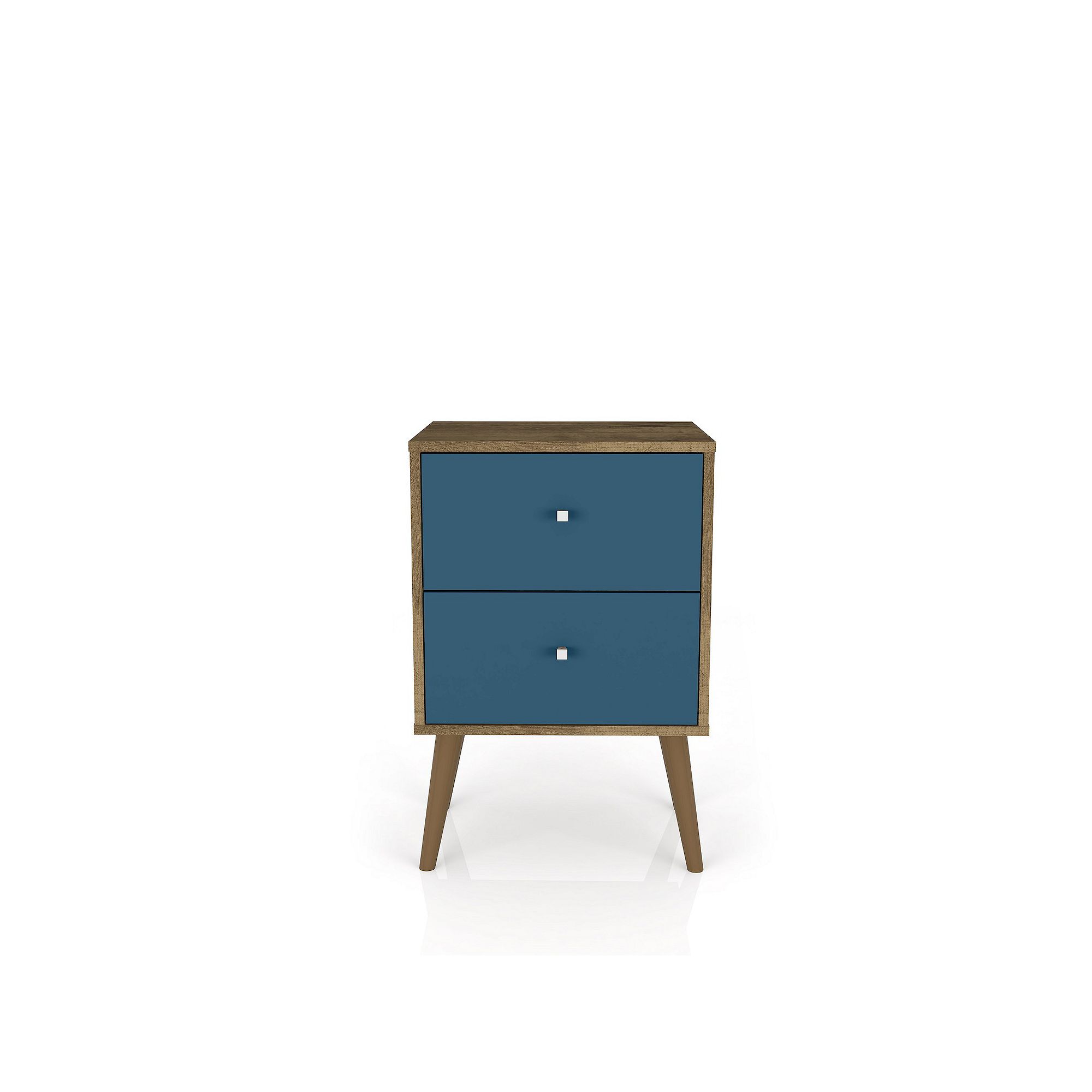 MANHATTAN COMFORT Liberty Mid-Century Modern 2-Drawer Nightstand Table, Rus