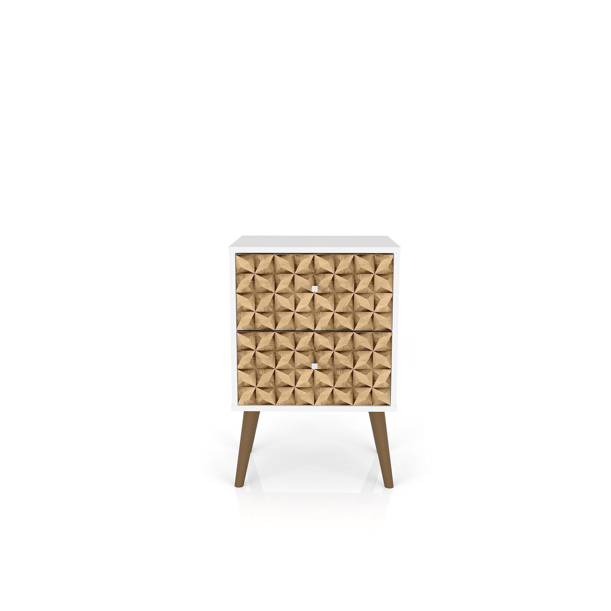 MANHATTAN COMFORT Liberty Mid-Century Modern 2-Drawer Nightstand Table, Whi