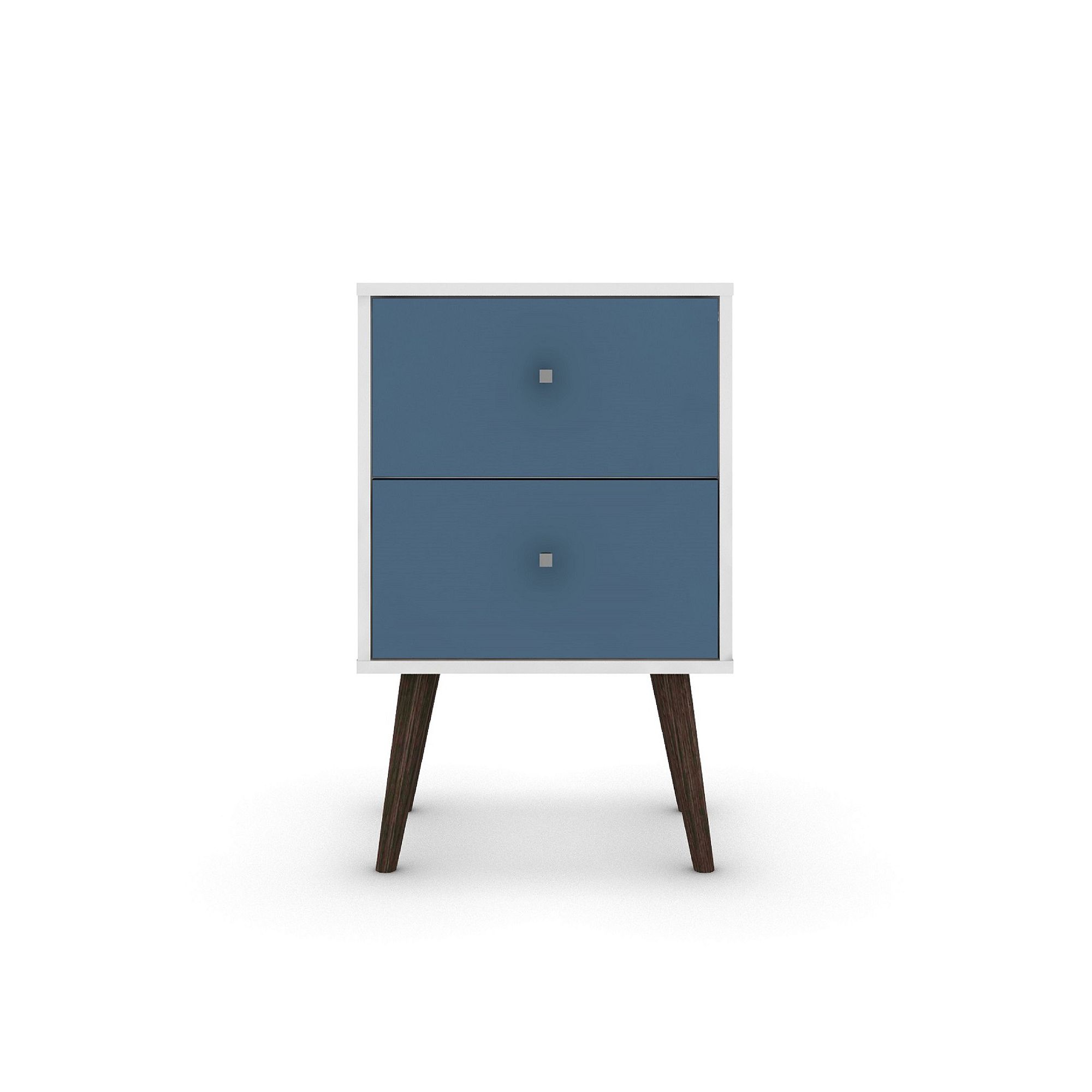 MANHATTAN COMFORT Liberty Mid-Century Modern 2-Drawer Nightstand Table, Whi