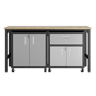 MANHATTAN COMFORT 3 pc Fortress Mobile Garage Cabinet & Worktable Set