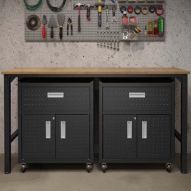 MANHATTAN COMFORT 3-Piece Fortress Mobile Garage Cabinet & Worktable Set