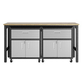 MANHATTAN COMFORT 3 pc Fortress Mobile Garage Cabinet & Worktable Set