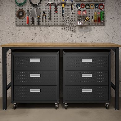 MANHATTAN COMFORT 3-Piece Fortress Mobile Garage Cabinet & Worktable Set