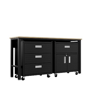 MANHATTAN COMFORT 3-Piece Fortress Mobile Garage Cabinet & Worktable Set