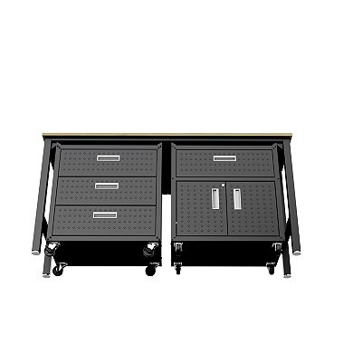 MANHATTAN COMFORT 3-Piece Fortress Mobile Garage Cabinet & Worktable Set