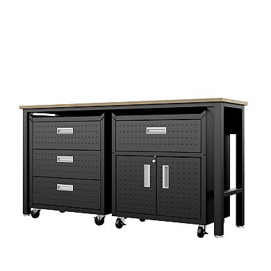 MANHATTAN COMFORT 3-Piece Fortress Mobile Garage Cabinet & Worktable Set