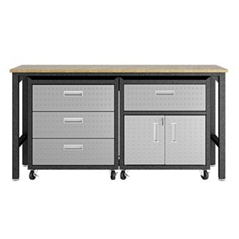 MANHATTAN COMFORT 3 pc Fortress Mobile Garage Cabinet & Worktable Set