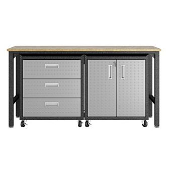 MANHATTAN COMFORT 3 pc Fortress Mobile Garage Cabinet & Worktable Set