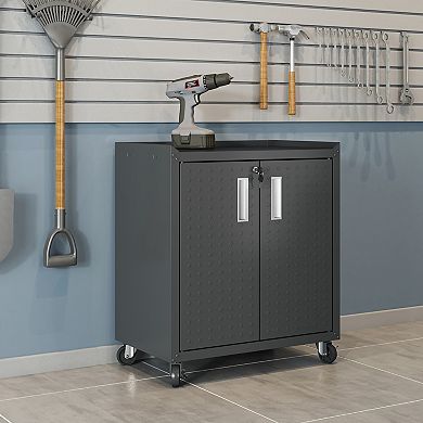 MANHATTAN COMFORT 3-Piece Fortress Mobile Garage Steel Cabinet & Worktable Set