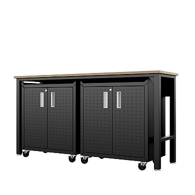MANHATTAN COMFORT 3-Piece Fortress Mobile Garage Steel Cabinet & Worktable Set