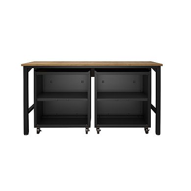 MANHATTAN COMFORT 3-Piece Fortress Mobile Garage Steel Cabinet & Worktable Set