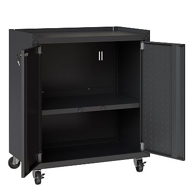 MANHATTAN COMFORT 3-Piece Fortress Mobile Garage Steel Cabinet & Worktable Set
