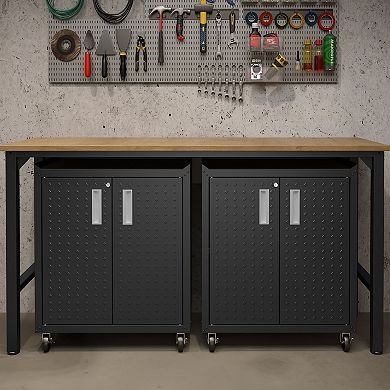 MANHATTAN COMFORT 3-Piece Fortress Mobile Garage Steel Cabinet & Worktable Set