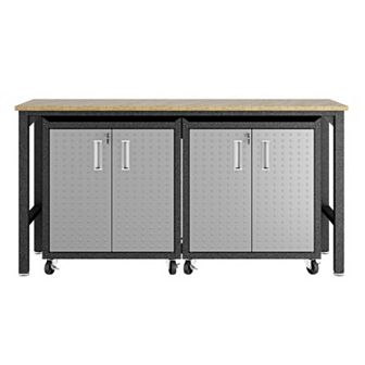 MANHATTAN COMFORT 3 pc Fortress Mobile Garage Steel Cabinet & Worktable Set