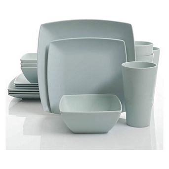 Gibson Home 16 pc Square Melamine Dinnerware Set Plates, Bowls, & Cups, Mint