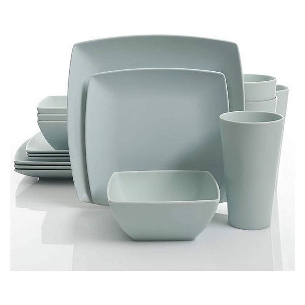 Gibson Home 16 Piece Square Melamine Dinnerware Set Plates, Bowls