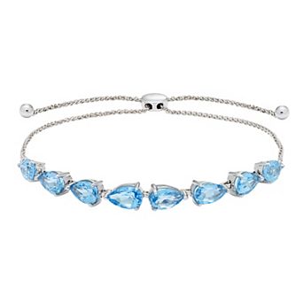 Sterling Silver Blue Topaz Bolo Bracelet