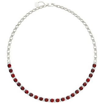 Sterling Silver Lab-Created Ruby & Lab-Created White Sapphire Necklace