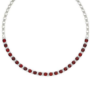 Sterling Silver Lab-Created Ruby & Lab-Created White Sapphire Necklace
