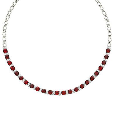 Sterling Silver Lab-Created Ruby & Lab-Created White Sapphire Necklace 