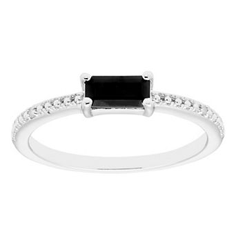 Sterling Silver Diamond Accent & Black Onyx Rectangle Ring