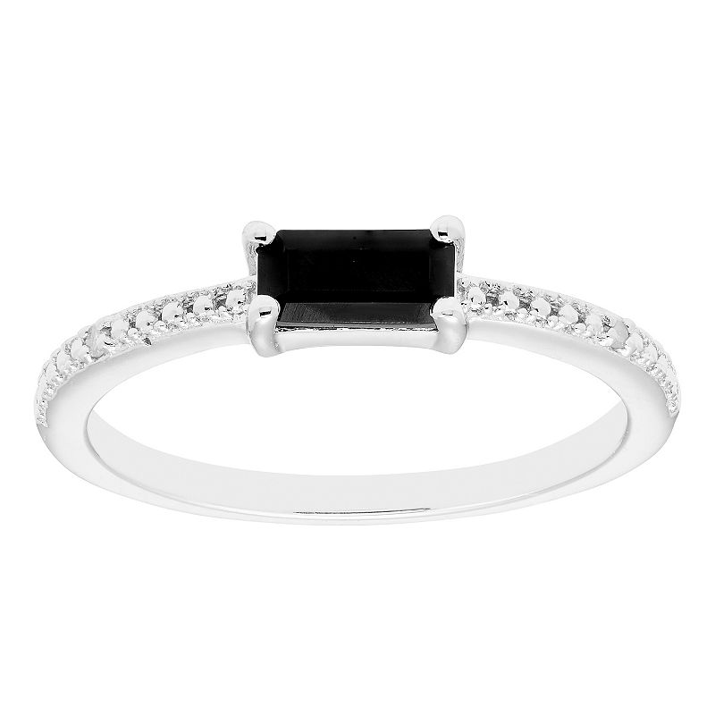 Sterling Silver Diamond Accent & Black Onyx Rectangle Ring, Womens, Size: 