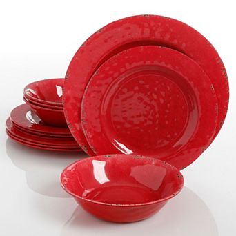 Gibson Studio California Mauna 12 pc Durable Melamine Dinnerware Set, Red