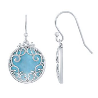 Nautica Rocks Sterling Silver Larimar Filigree Drop Earrings