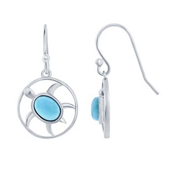 Nautica Rocks Sterling Silver Larimar Turtle Oval Drop Earrings