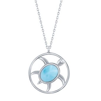 Nautica Rocks Sterling Silver Oval Larimar Turtle Necklace