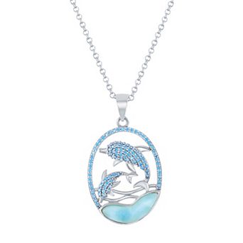Nautica Rocks Sterling Silver Larimar & Blue Cubic Zirconia Dolphin Pendant Necklace