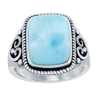 Nautica Rocks Sterling Silver Larimar Rectangle Ring