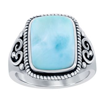Nautica Rocks Sterling Silver Larimar Rectangle Ring