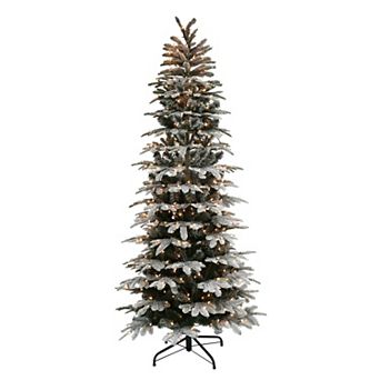 PULEO INTERNATIONAL 7-ft. Pre-Lit Slim Flocked Aspen Fir Artificial Christmas Tree