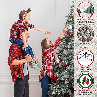 Puleo International 7-ft. Pre-Lit Slim Flocked Aspen Fir Artificial Christmas Tree