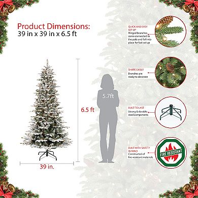 PULEO INTERNATIONAL 7-ft. Pre-Lit Slim Flocked Aspen Fir Artificial Christmas Tree